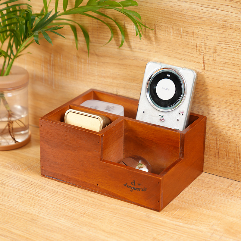 宜然家居手工实木三格桌面收纳盒