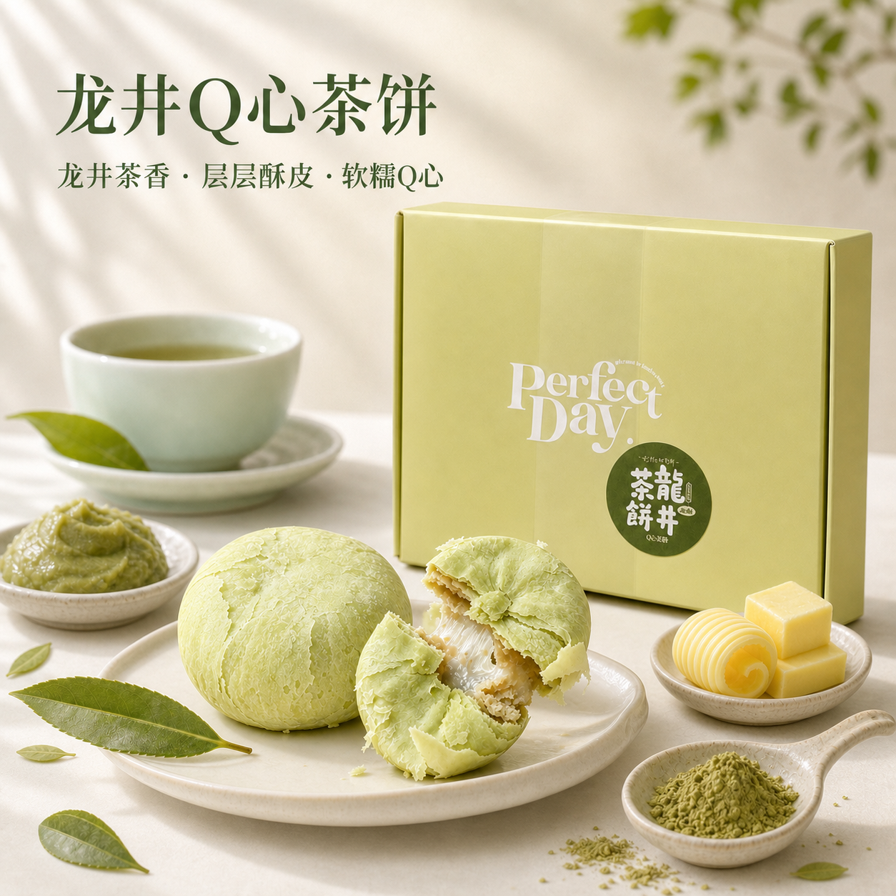 茶饼Q心软心酥皮饼茶味绿茶乌龙玫瑰茉莉花茶饼厦门特产适合老人