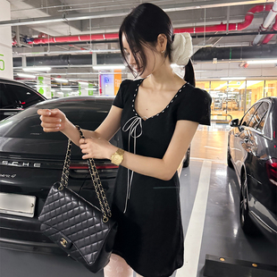 Partysu韩国代购 纯色气质显瘦短裙BD4430 新款 连衣裙女春季