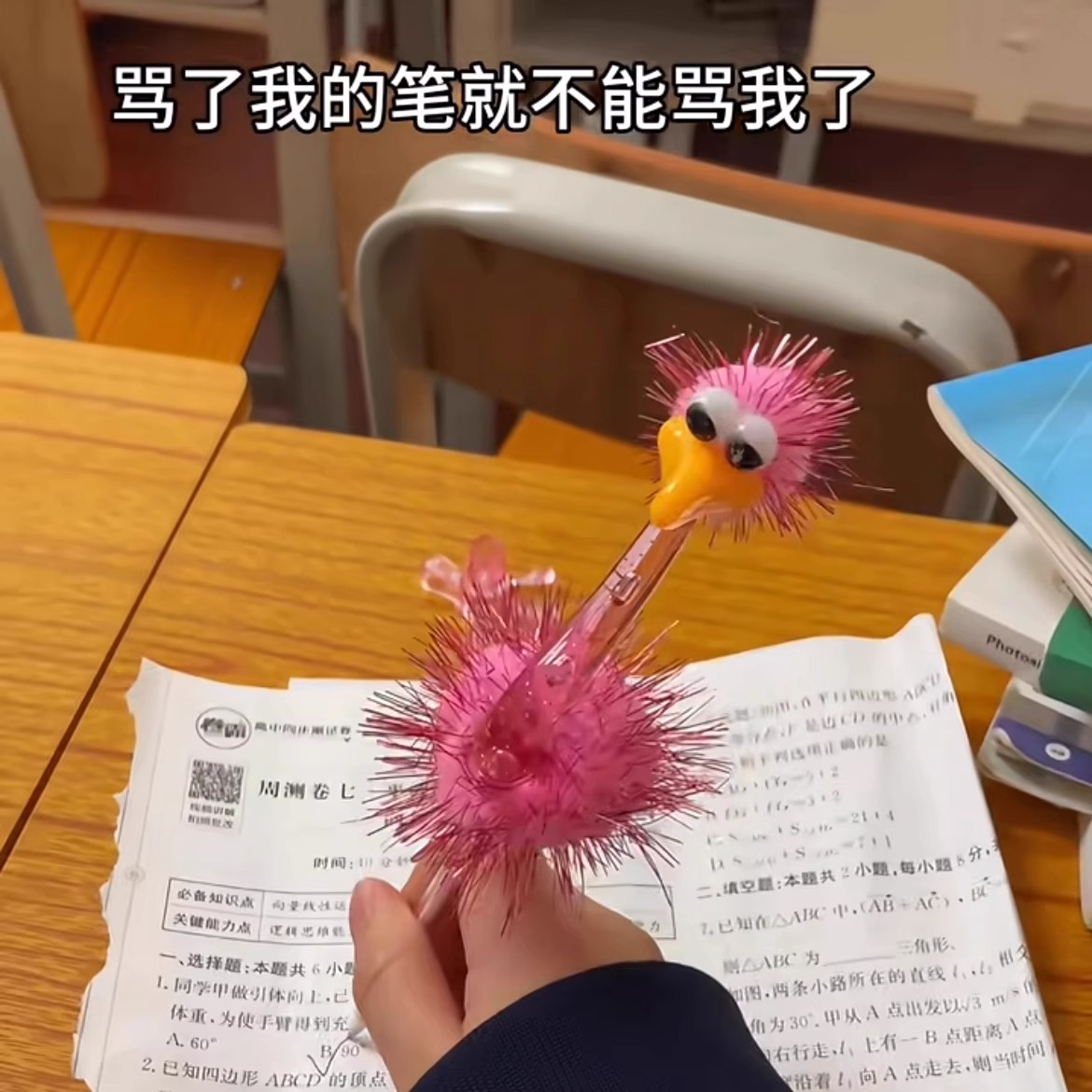 卡通创意抽象鸵鸟笔搞怪造型毛绒鸟礼品整蛊圆珠笔