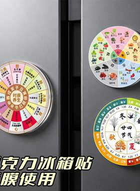 24小时作息对照表亚克力平面冰箱贴中医黄帝内经十二时辰养生磁贴