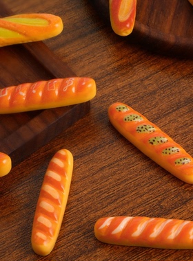 卡通树脂DIY仿真食玩长条面包 迷你超市过家家钥匙扣挂件混装