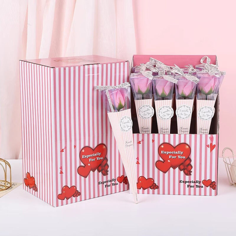 单支香皂玫瑰花花束送老师员工手提袋小礼品肥皂花