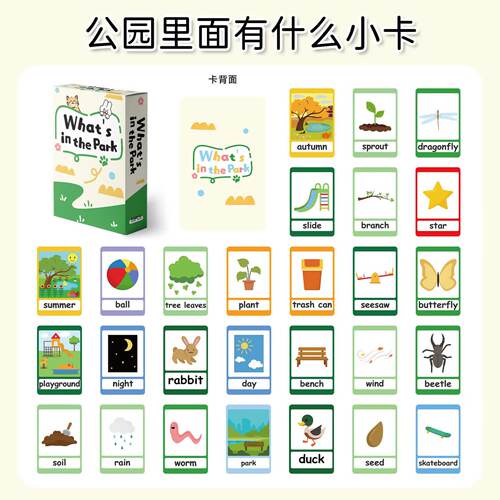 本册纸签英文汉语启蒙Flashcard闪卡动物水果蔬菜公园户外探索迷