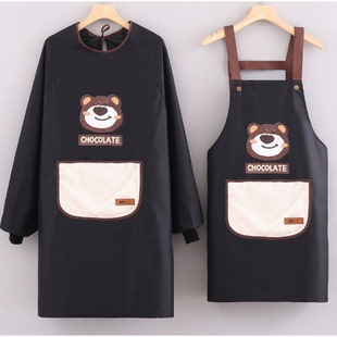 卡通小熊围裙防水长袖 罩衣餐饮专用厨房家用防油罩衣成人工作服