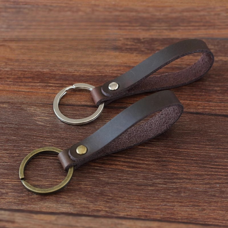 复古手工牛皮钥匙扣真皮钥匙扣创意礼物汽车情侣钥匙环链挂链皮绳