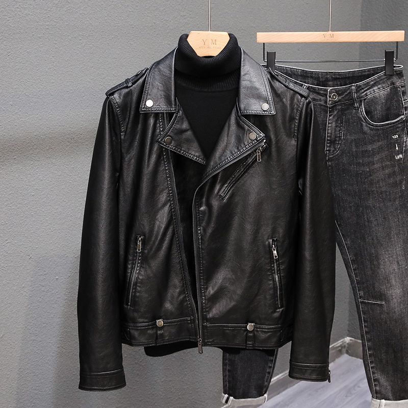 男女同款机车服翻领皮夹克