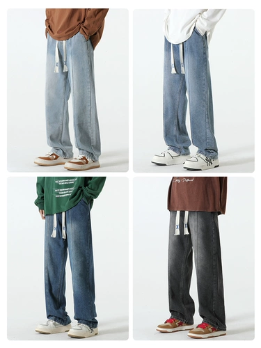 Демисезонные джинсы, мужские штаны, повседневные брюки, в американском стиле, свободный прямой крой, оверсайз