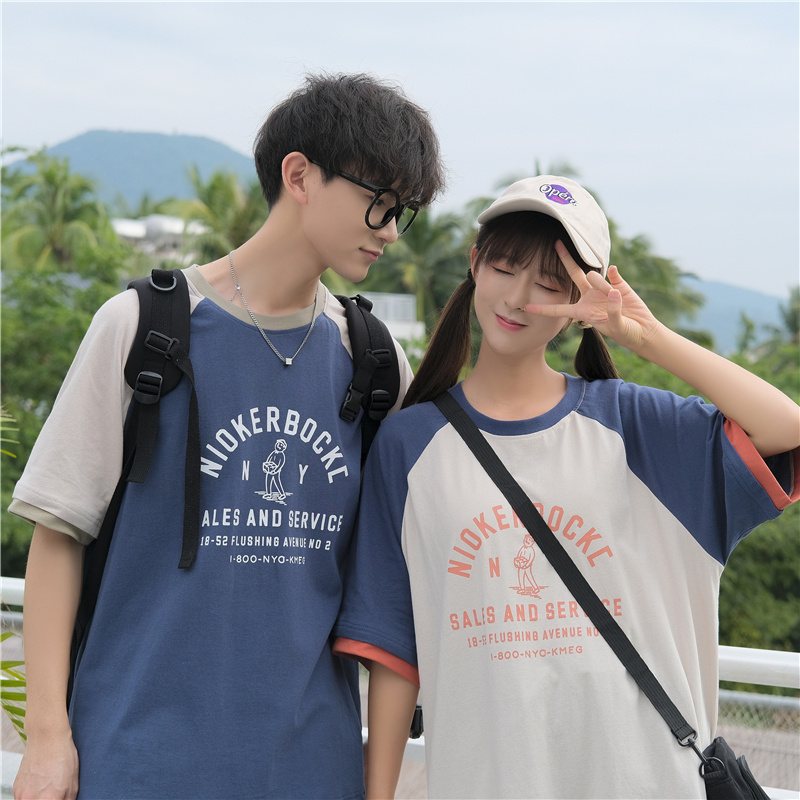 Japanese lovers' Hong Kong Style Short Sleeve T-Shirt Korean loose student half sleeve top