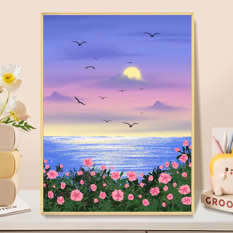 2026新款钻石画海边晚霞治愈风景手工diy带框十字绣贴画客厅儿童,居家布艺,钻石绣,淘宝优惠券,粉丝福利购,淘宝优惠卷