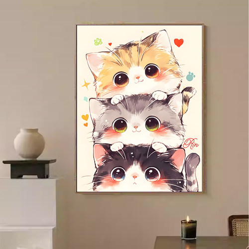 可爱猫咪2026新款钻石画手工DIY钻石贴画满钻带框十字绣儿童客厅