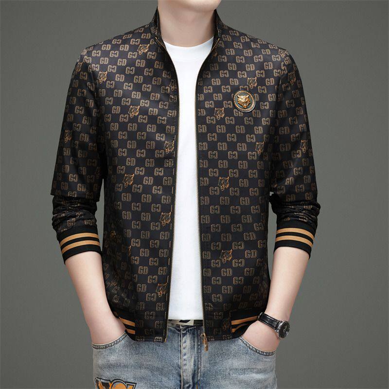 2026新款高端男士夹克休闲立领春秋潮流外套高级感休闲印花上衣