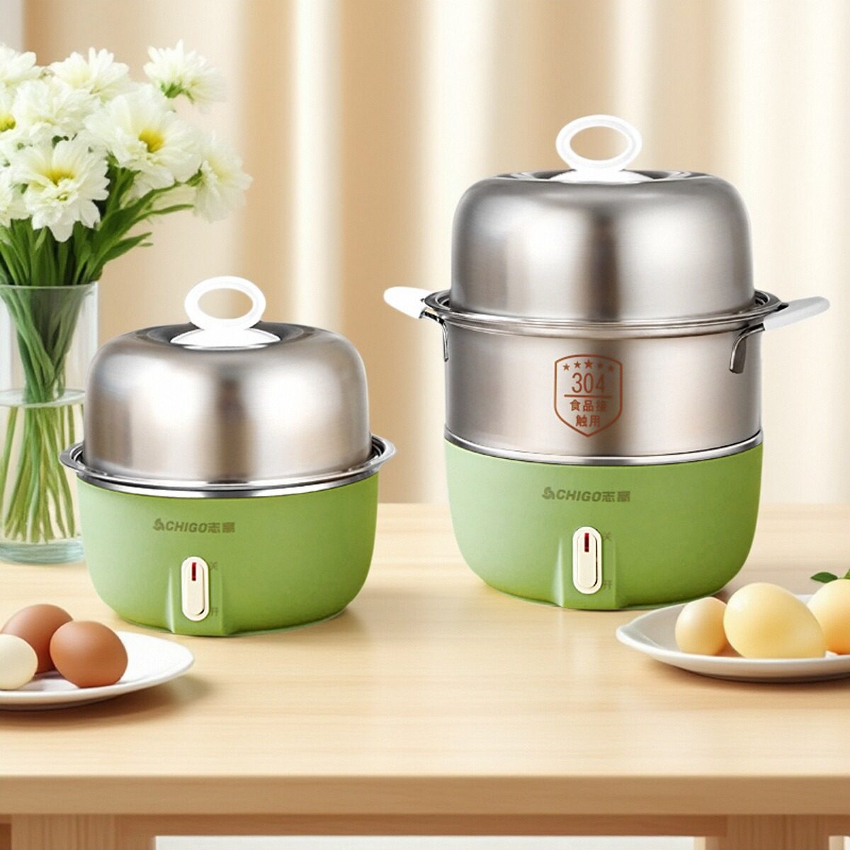 志高煮蛋器蒸蛋器鸡蛋羹不锈钢家用小型自动断电多功能宿舍早餐