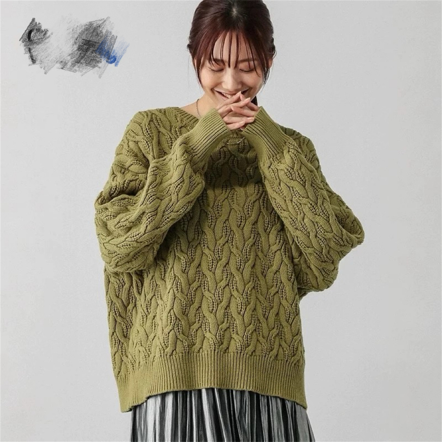 日单 立体麻花圆领套头宽松显瘦毛衣2件包邮