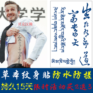 贝克汉姆纹身贴男中文字生死有命富贵在天纹身后背刺青防水半永久