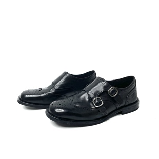 雪密欧新款水洗马皮手工英伦风乐福鞋女复古做旧雕花布洛克小皮鞋