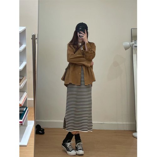 自留推荐挖肩气质针织连衣裙