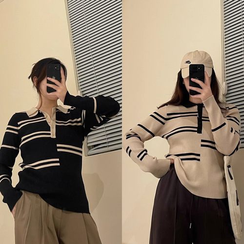 不规则条纹设计针织衫女秋季