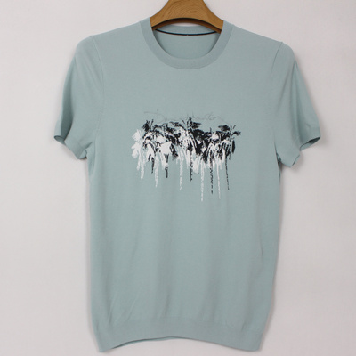 男士 夏款 修身 针织 圆领 色织绣花 时尚高弹力时尚短袖T恤04221