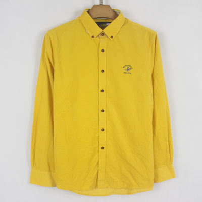 比hua利保* 男士 秋冬新款 弹力100棉 黄色商务休闲长袖衬衫08152