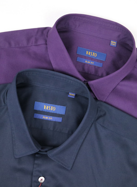 修身版 紫红深蓝 男士长袖棉 商务衬衫 为正VZSWNZ032207