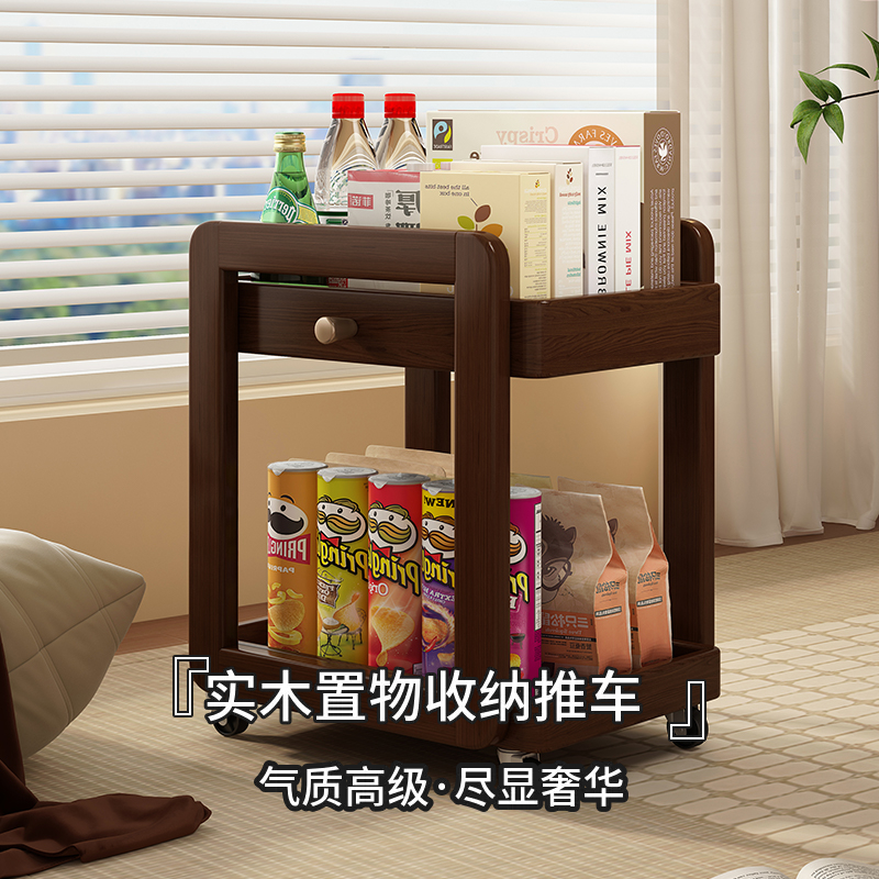 儿童书包置物架小型实木推车可移动零食玩具收纳整理架子多层落地