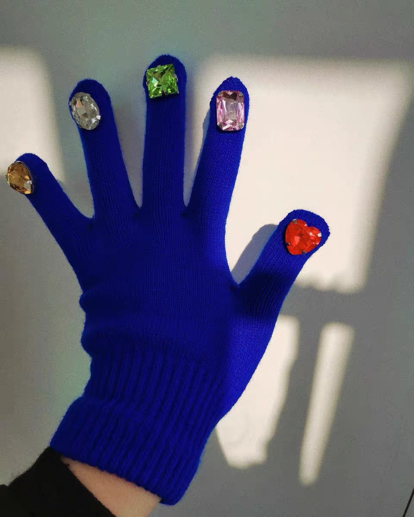 ins自带美甲的手套砖石钻石宝石