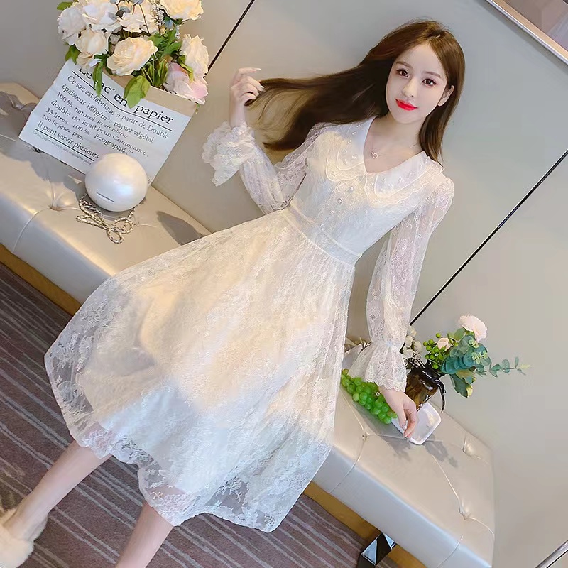 哥弟阿玛施2023专柜夏季法式娃娃领仙女气质蕾丝钉珠连衣裙550096