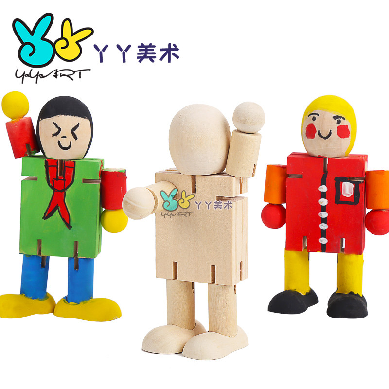 白坯木头人木人关节木偶卡通diy绘画涂鸦儿童木制机器人益智玩具