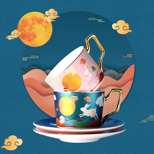 中国风下午茶杯带杯碟勺子国潮
