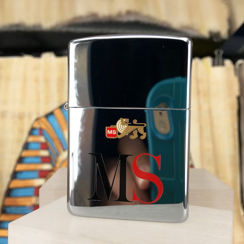 原装正版 1995年A全新镜面蚀刻漆印MS公司狮标防风打火机 ZIPPO