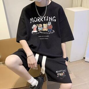 男装HT95华夫格五分套装黑白灰蓝P20M5XL