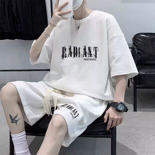 男装HT116华夫格五分套装黑白灰蓝P20M5XL