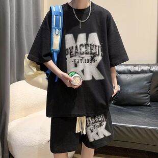 男装HT104华夫格五分套装黑白灰蓝P20M5XL