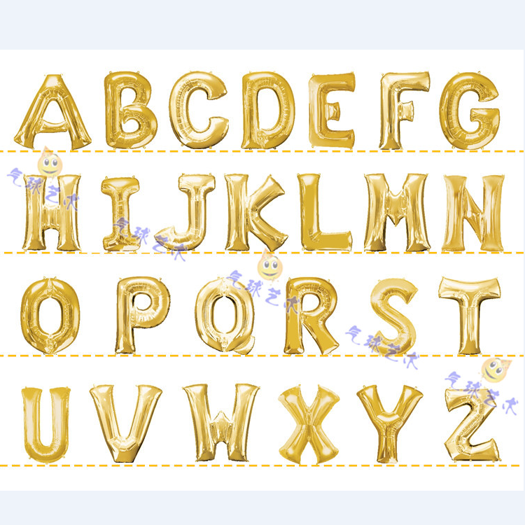 进口16寸34吋A-Z金色26个字母 铝箔气球节日庆典活动派对装饰布置