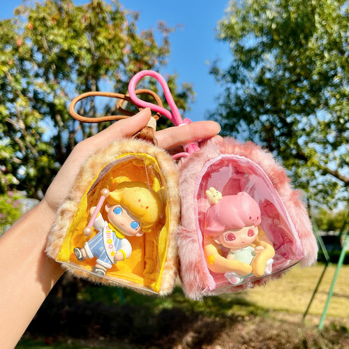 秋冬豹纹毛绒透明痛包迷你展示包二次元风吧唧盲盒娃娃耳机收纳包