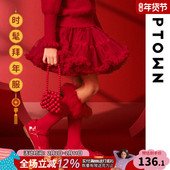 女童半身裙秋冬儿童蓬蓬裙大童拜年服裙子红色tutu公主裙新年衣服