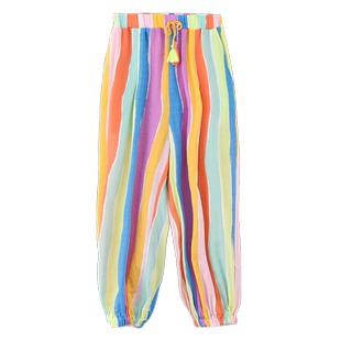 女童防蚊裤裤子2025新款彩虹条纹九分裤外穿薄款大童夏装童装夏季