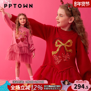 女童拜年服2026新款红色连衣裙儿童网纱公主裙子新年衣服新年战袍