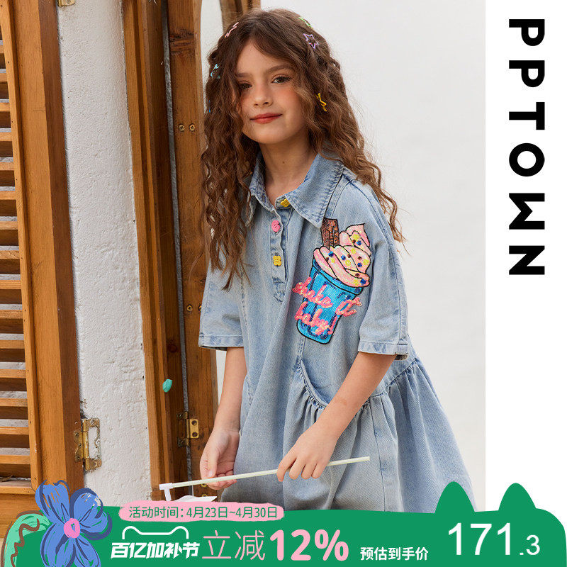 女童牛仔裙薄款2026新款夏季宽松连衣裙中大童户外洋气短袖连身裙