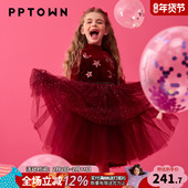 女童背心裙冬装 新款 小女孩亮片连衣裙红色裙子儿童新年衣服拜年服