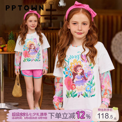 女童长袖T恤超好看上衣假两件