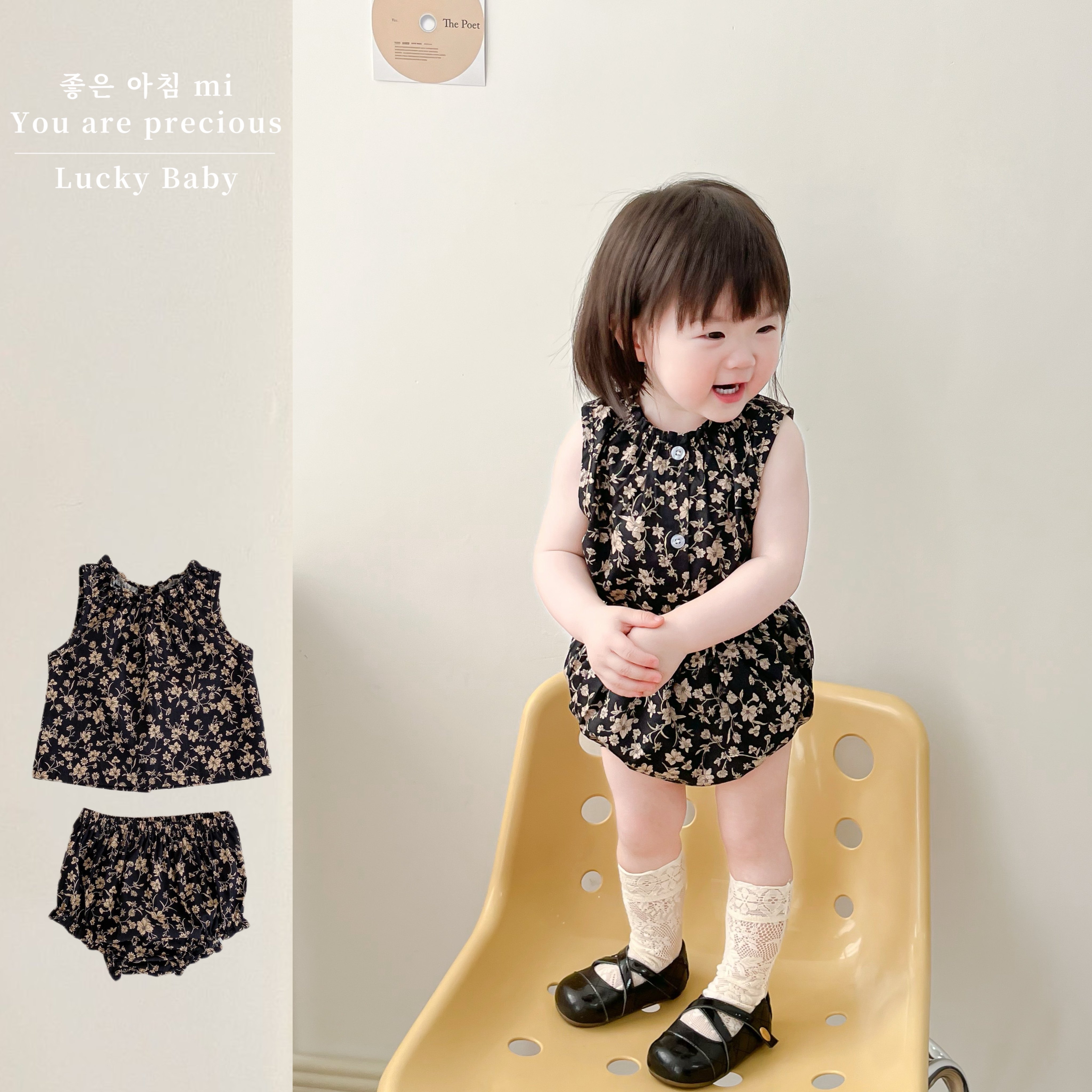 韩版夏款婴幼儿女宝宝气质碎花木耳领无袖上衣+包屁短裤子2件套装,童装/婴儿装/亲子装,套装,淘宝优惠券,粉丝福利购,淘宝优惠卷