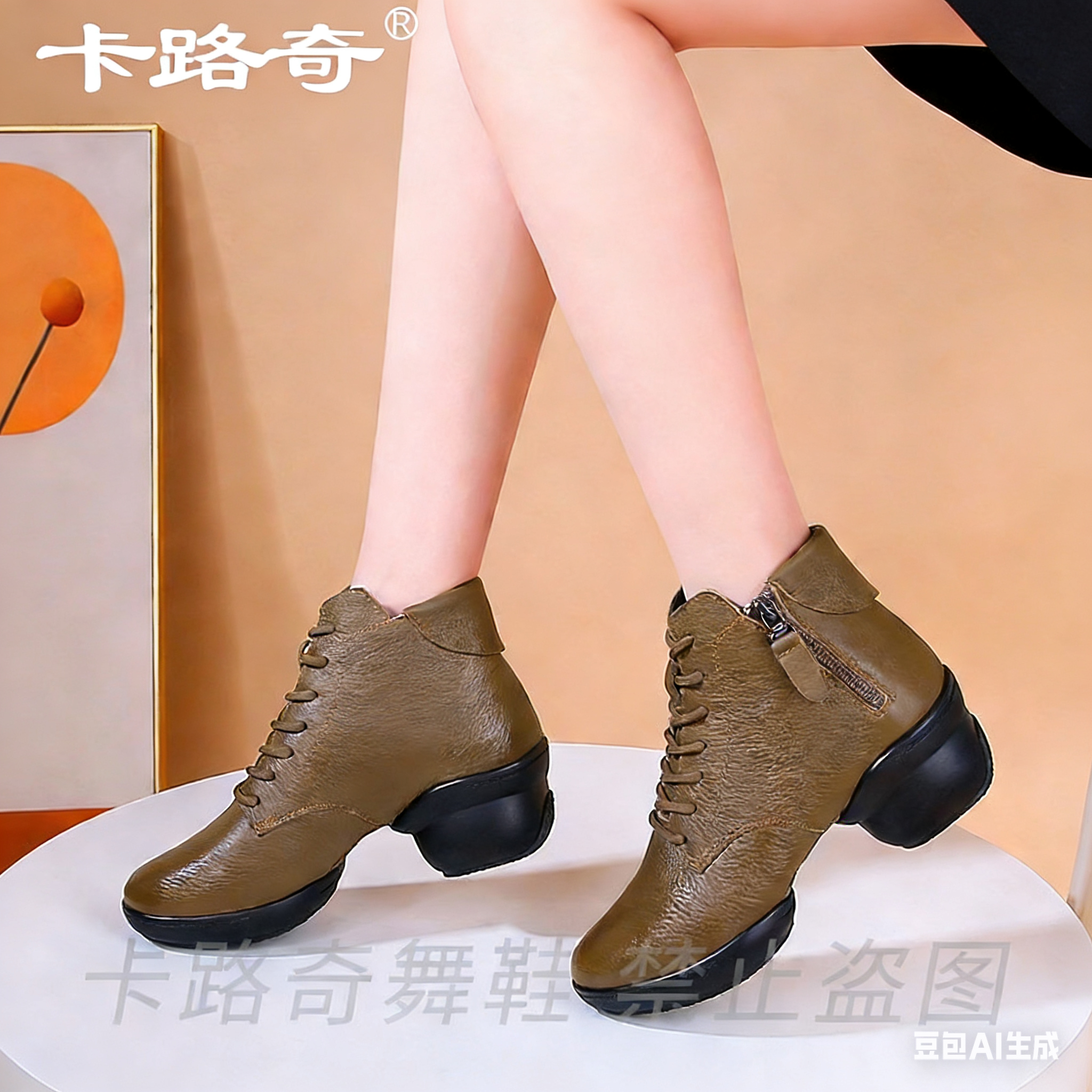 卡路奇真皮广场舞鞋中跟高帮专业2025秋新款软底舞蹈水兵跳舞鞋子,运动/瑜伽/健身/球迷用品,现代舞鞋,淘宝优惠券,粉丝福利购,淘宝优惠卷
