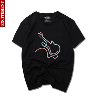 打底衫 衣服摇滚音乐周边短袖 潮 T恤休闲男士 小清新吉他纯棉短袖