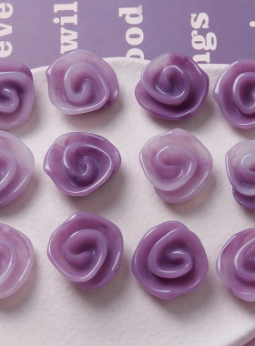 晕染浅紫色立体玫瑰花树脂鞋花耳饰贴片DIY鞋花饰品配件手工材料