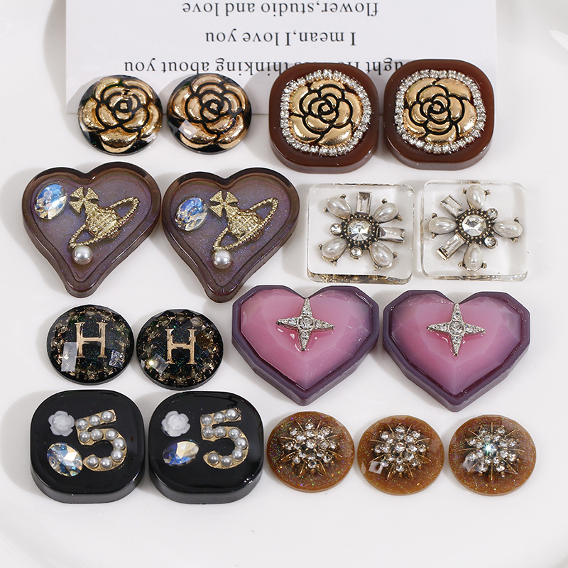 创意百搭星空感闪粉珍珠点钻玫瑰花爱心树脂贴片DIY饰品配件