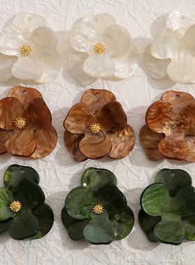 流沙感亚克力彩色双层穿孔三瓣花朵耳环头饰发夹DIY饰品配件