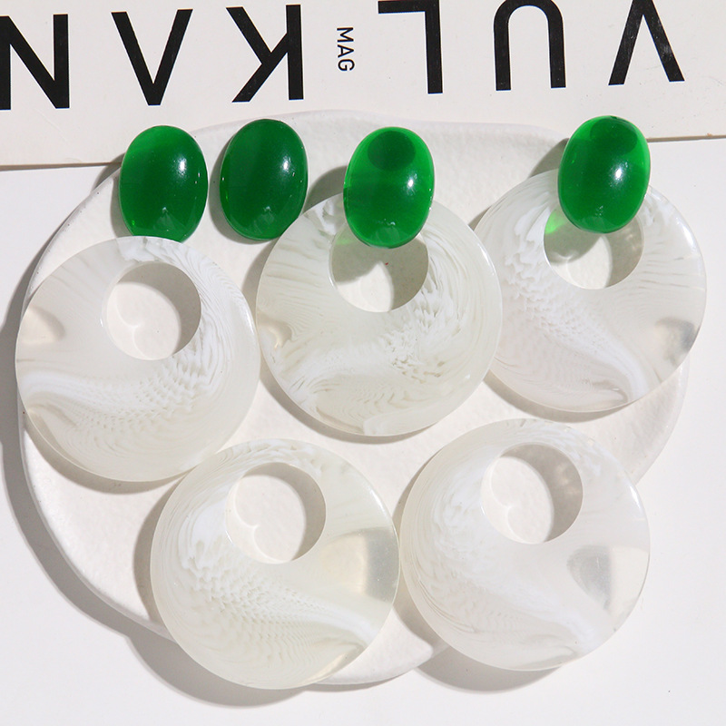 新品简约百搭椭圆半透绿色树脂半