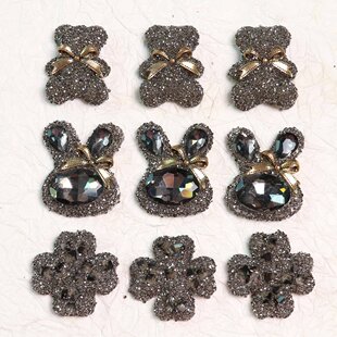 水晶满钻砂糖小熊兔子四叶草树脂贴片diy耳环头饰发夹手机壳配件
